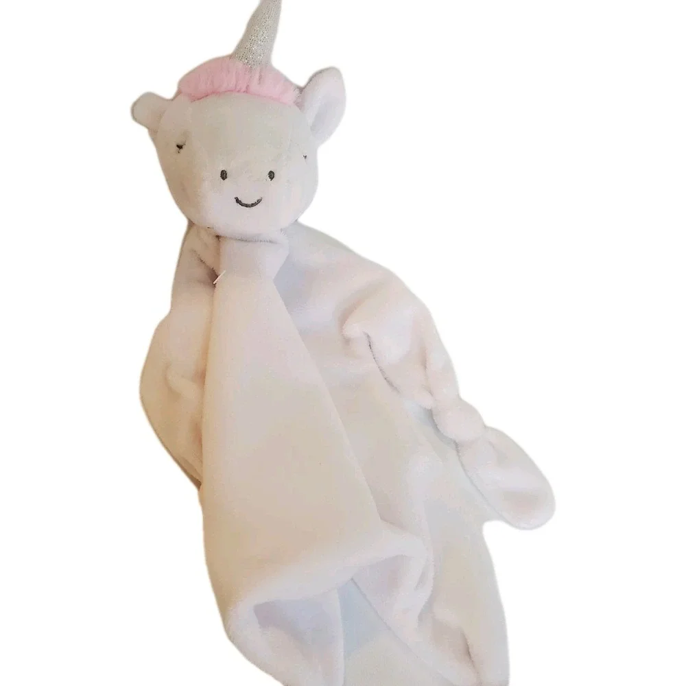 White Unicorn Lovey Security‎ Blanket Knotted Ends